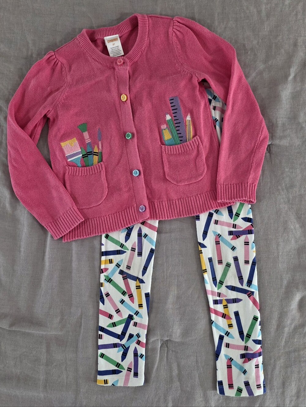 Gymboree Toddler Girls Art Supplies Pink Cardigan and Leggings Set 3T